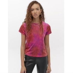 FREE PEOPLE Bright Eyes Velour Tee Fantastic Fuschia Size XS